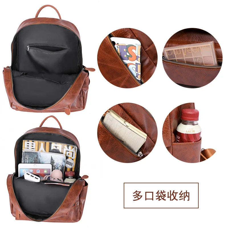 Women Leather Backpack Large Capacity Travel School Bags