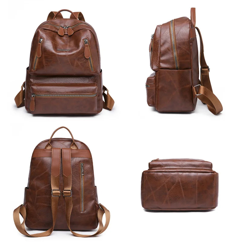 Women Leather Backpack Large Capacity Travel School Bags