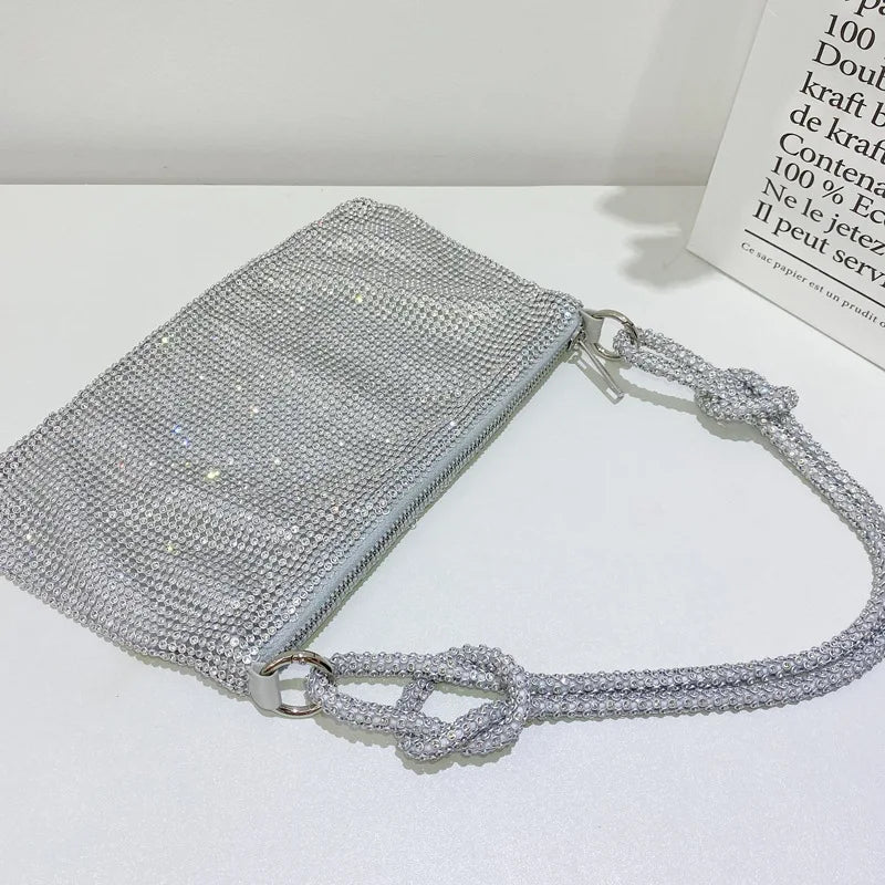 Hobo Shoulder Bag with Shining Rhinestones
