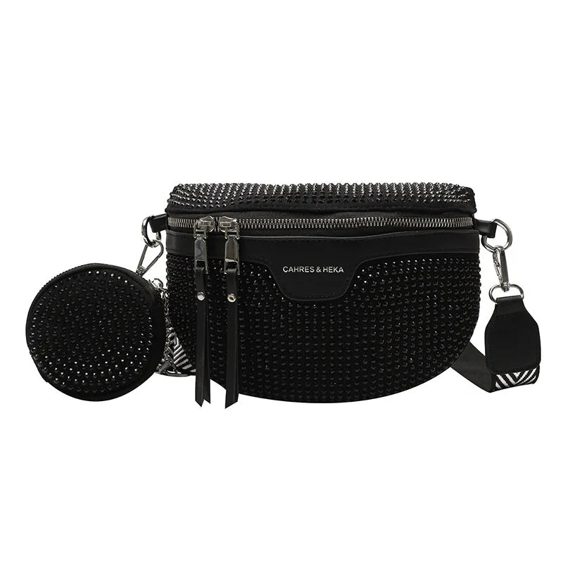 Women's Rhinestone Shoulder Messenger Bag All-match Saddle Tide