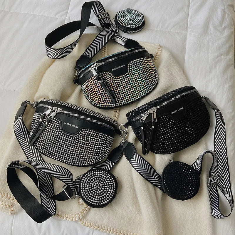 Women's Rhinestone Shoulder Messenger Bag All-match Saddle Tide