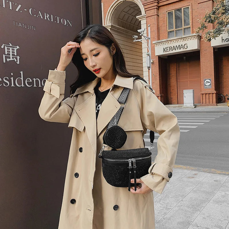 Women's Rhinestone Shoulder Messenger Bag All-match Saddle Tide Rhinestone Bag