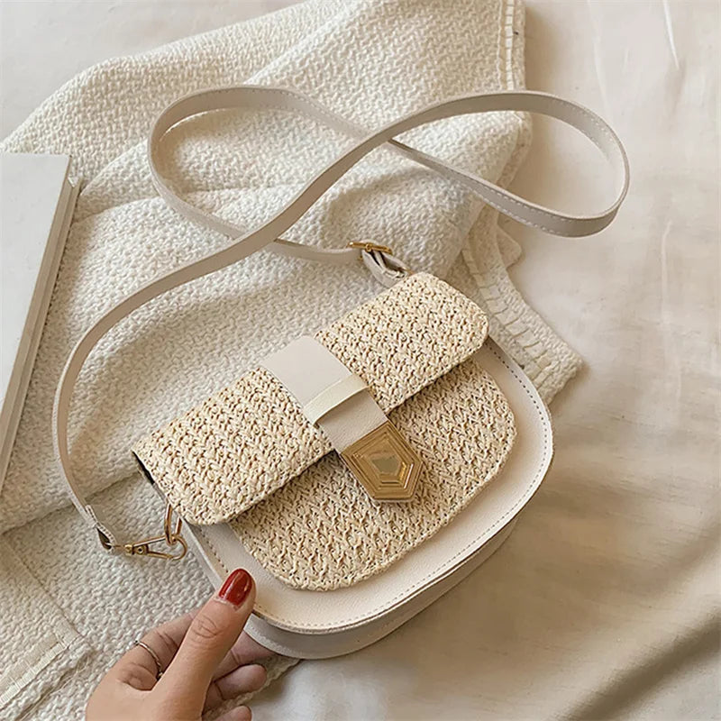 Braided Beach Ladies Saddle Bag Woven Rattan Bags For Ladies