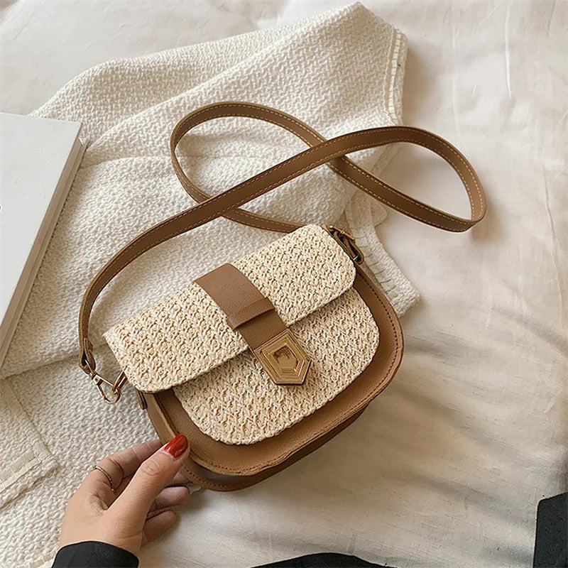 Braided Beach Ladies Saddle Bag Woven Rattan Bags For Ladies