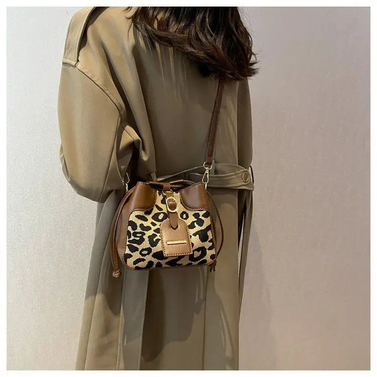 Leopard Pattern Bucket Bag for Office Lady