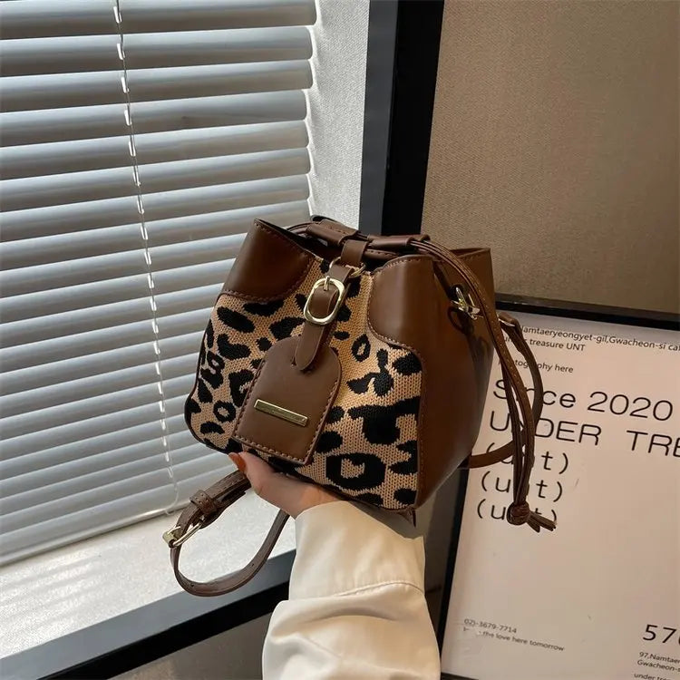Leopard Pattern Bucket Bag for Office Lady