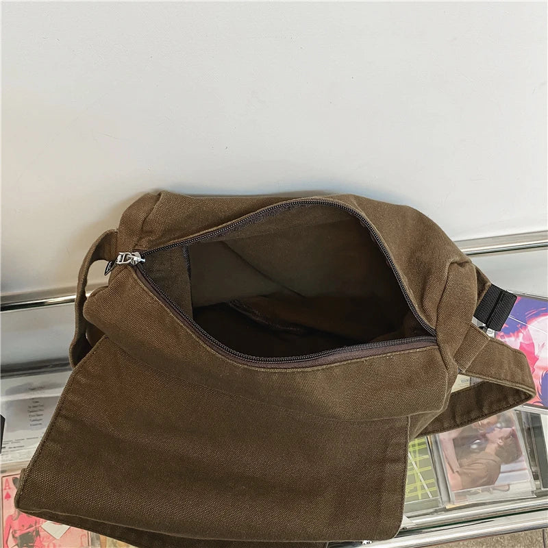 Canvas Tooling Solid Shoulder Bags Unisex Messenger College Crossbody Bags