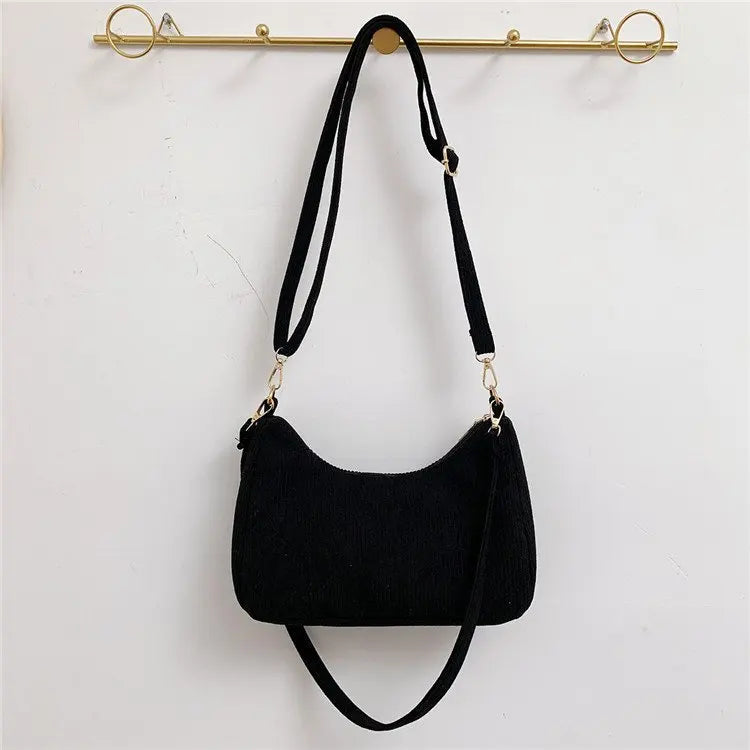 Corduroy Women's Shoulder Bag Crescent Bag Casual Solid Crossbody Bag