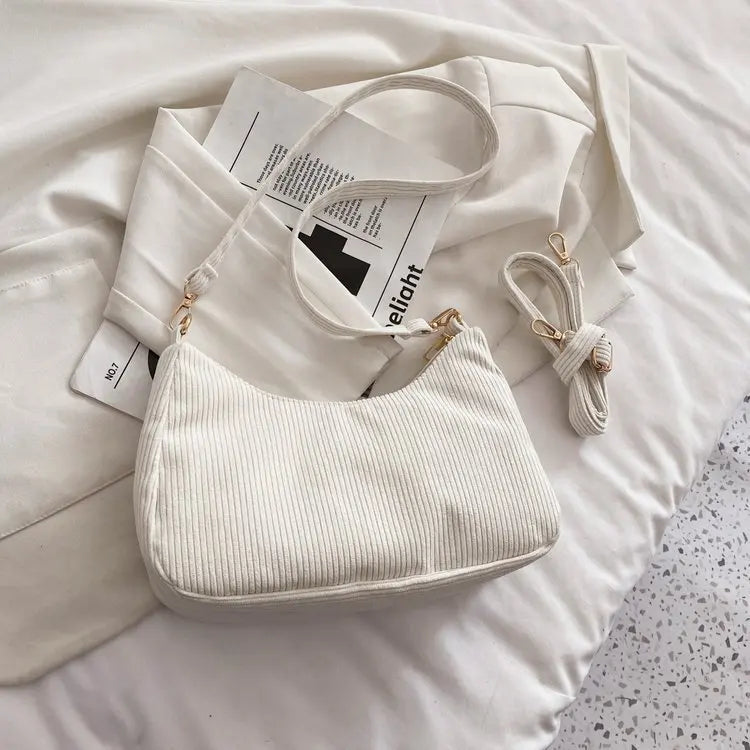 Corduroy Women's Shoulder Bag Crescent Bag Casual Solid Crossbody Bag