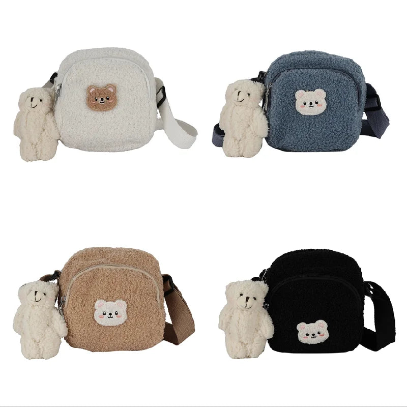 Bear Messenger Bag Women Plush Mobile Phone Bag Girls Small Shoulder Bag