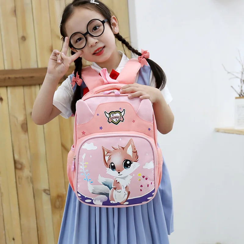 Kids Dinosaur Fox Print Schoolbag Waterproof 2 Shoulders Bag