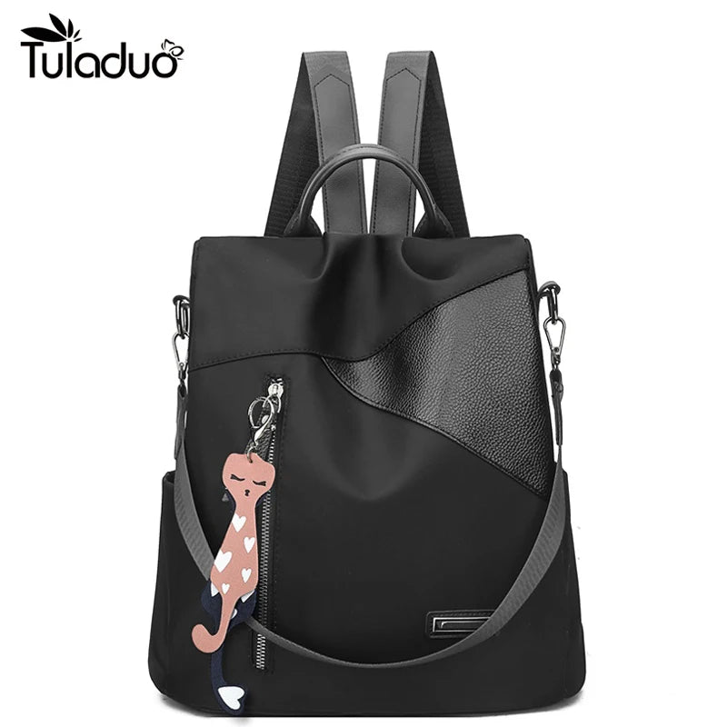 Oxford Cloth Female Casual Solid Backpack College Style Schoolbag
