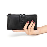 Women Oil Wax Wallets Female Leather Zipper Purse Long Phone Holder