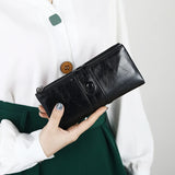 Women Oil Wax Wallets Female Leather Zipper Purse Long Phone Holder