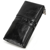 Women Oil Wax Wallets Female Leather Zipper Purse Long Phone Holder