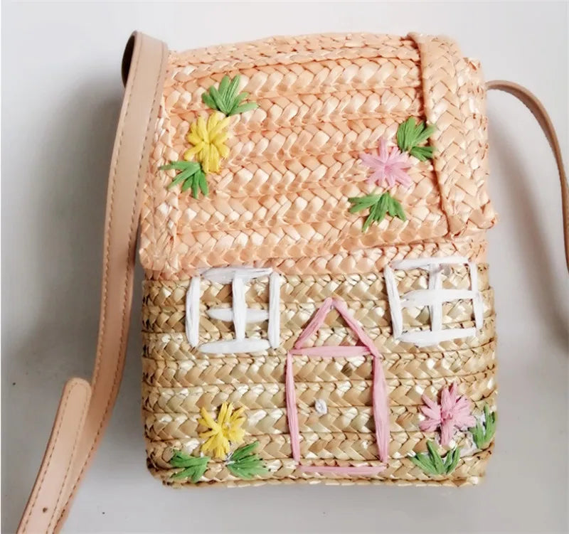 Kids Straw Handbag Small Woven Rattan Shoulder Bag Bamboo