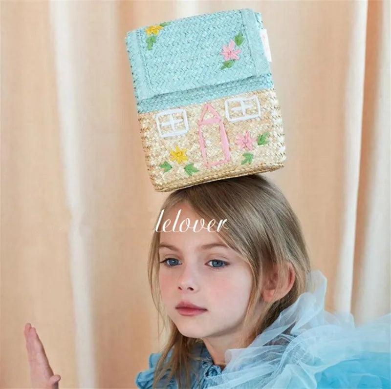 Kids Straw Handbag Small Woven Rattan Shoulder Bag Bamboo