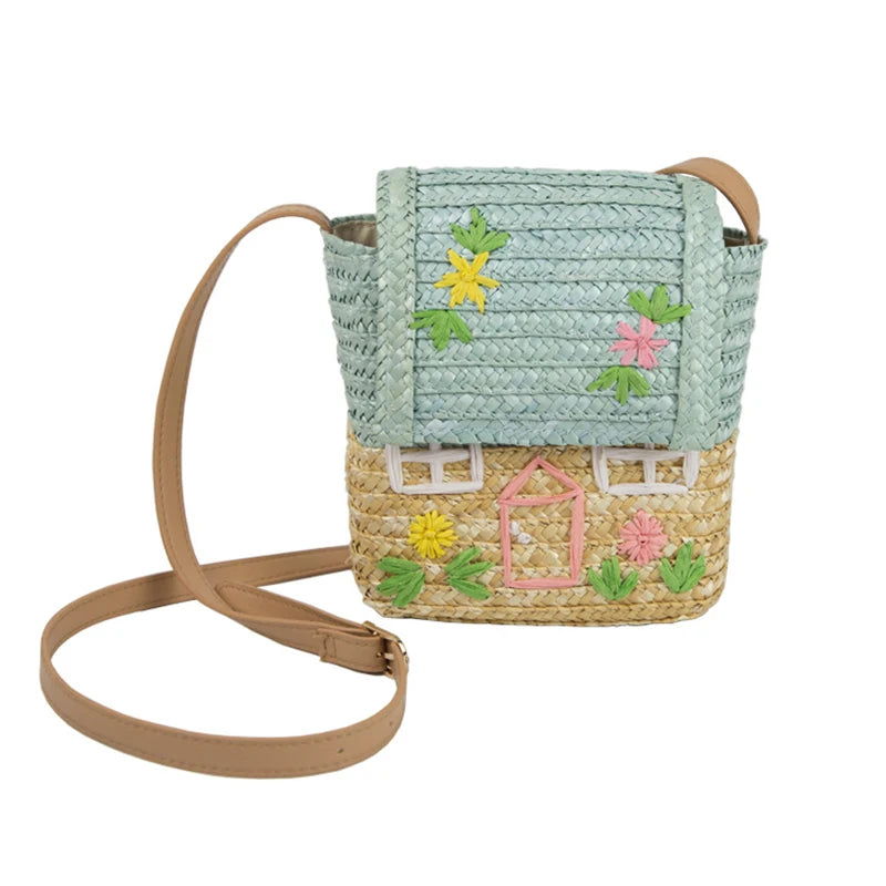 Kids Straw Handbag Small Woven Rattan Shoulder Bag Bamboo
