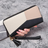 Geometric Patchwork Wallet Soft PU Leather Purse Long Tassel Wallets