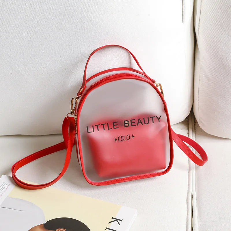 Ladies Letter Print Backpack Transparent Large Capacity Casual Mobile Phone Bag