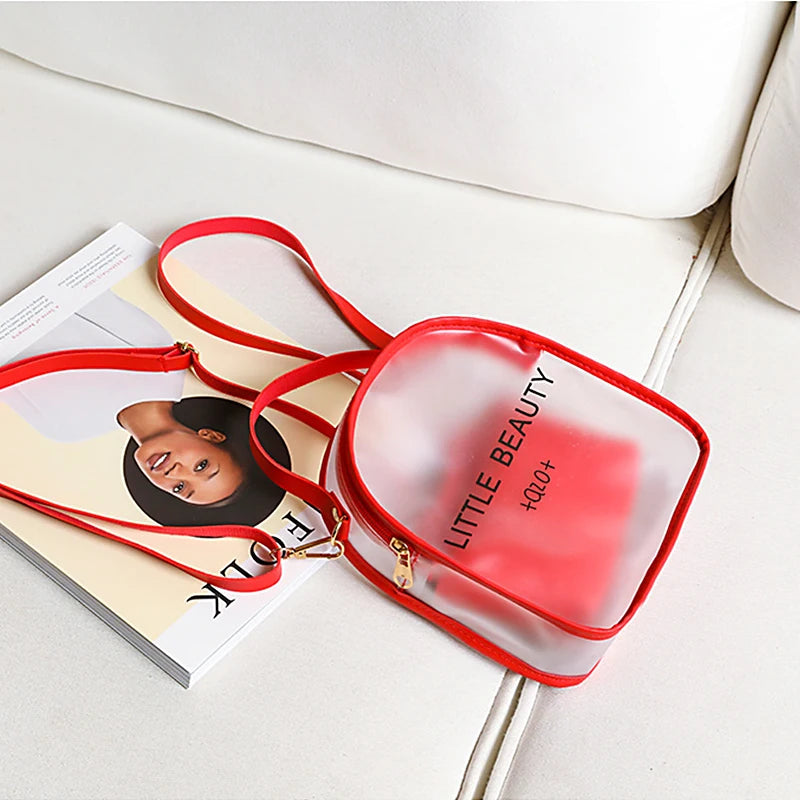 Ladies Letter Print Backpack Transparent Large Capacity Casual Mobile Phone Bag