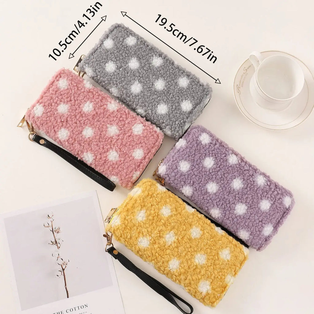 Plush Dot Pattern Clutch Wallet