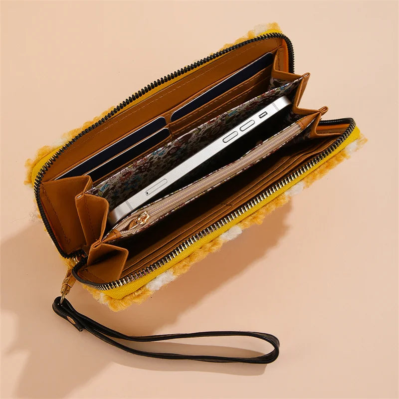 Plush Dot Pattern Clutch Wallet