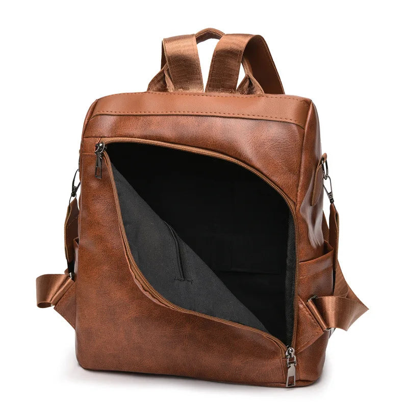 Leisure Soft Leather Women's Anti theft Backpack Large Capacity Travel Backpack