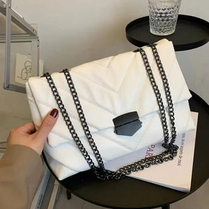 Casual Chain Messenger Bag Ladies Shoulder Bag PU Leather Handbag
