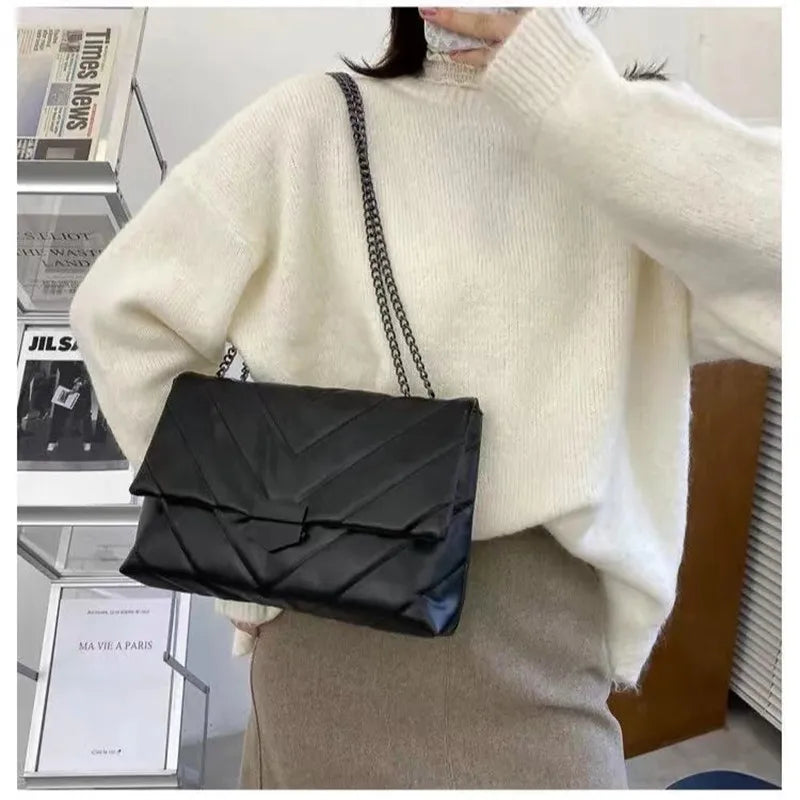 Casual Chain Messenger Bag Ladies Shoulder Bag PU Leather Handbag