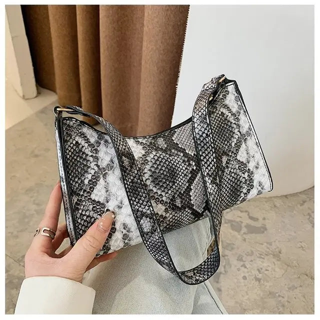 PU Snakeskin Pattern Zipper Handbags for Women
