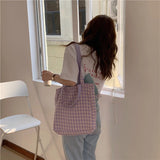 Green Plaid Shoulder Bag Double-sided Large Capacity Handbag