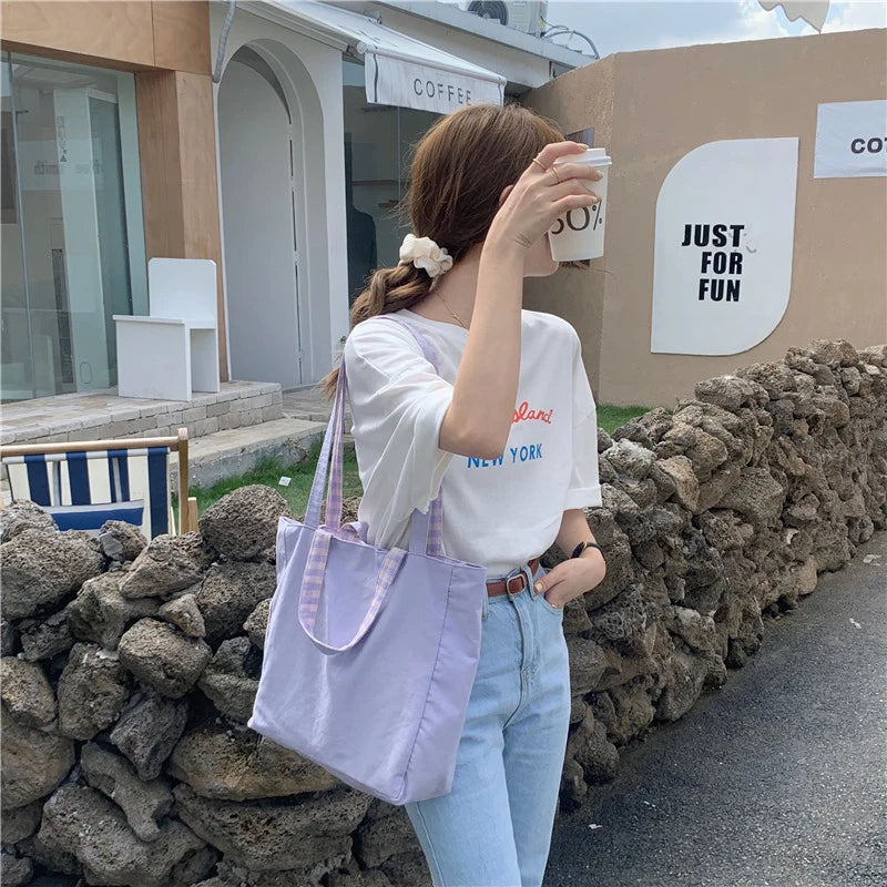 Green Plaid Shoulder Bag Double-sided Large Capacity Handbag