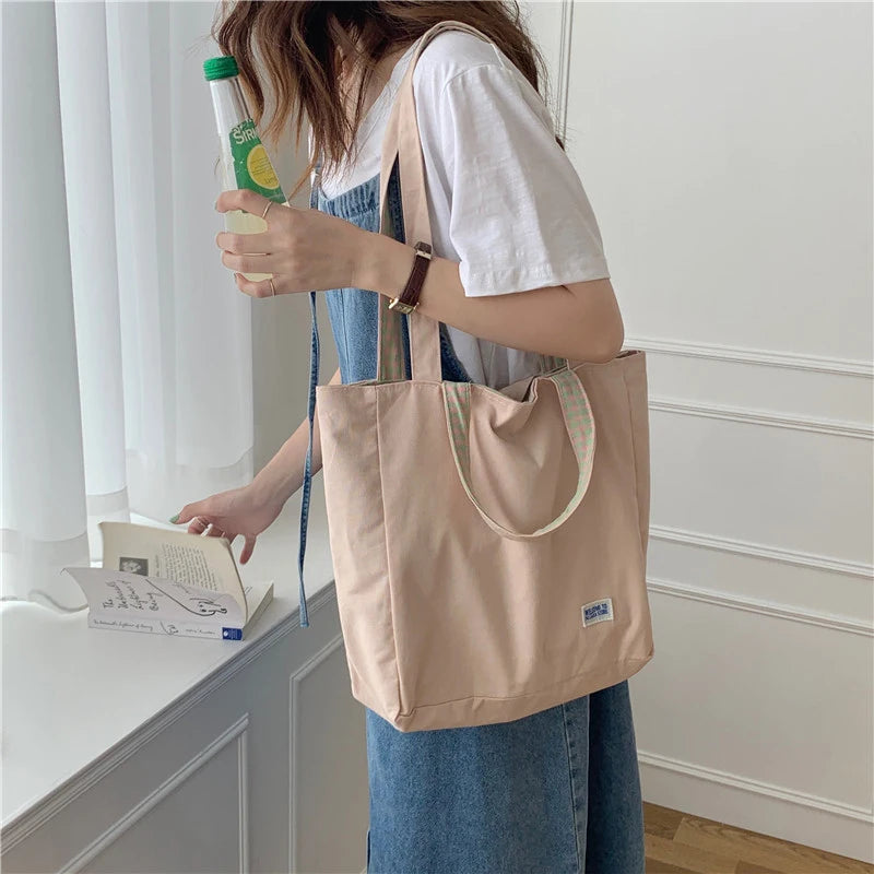 Green Plaid Shoulder Bag Double-sided Large Capacity Handbag