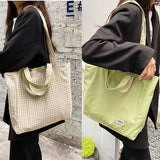 Green Plaid Shoulder Bag Double-sided Large Capacity Handbag