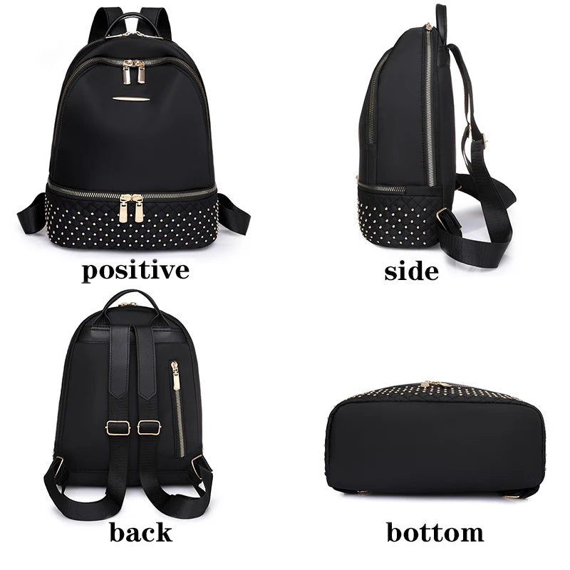 Retro Women Backpack Rivet Anti Theft Shoulder Bag