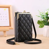 Women's Rhombus Mobile Phone Pocket Leather Messenger Purse