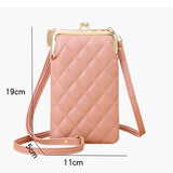 Women's Rhombus Mobile Phone Pocket Leather Messenger Purse