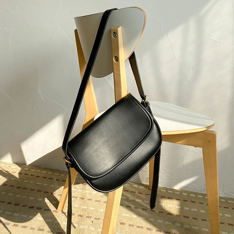 Vintage PU Leather Saddle Shoulder Bag Flap Messenger Crossbody Handbag