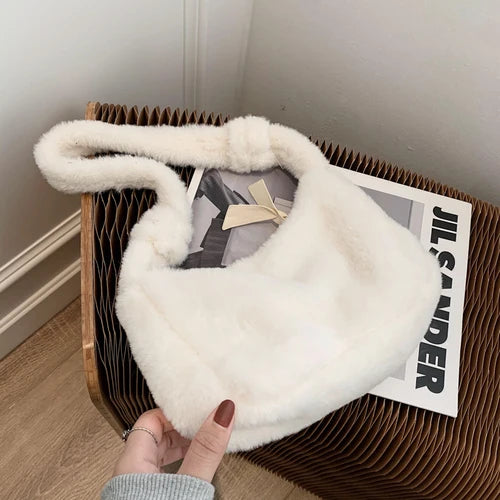 Soft Plush Women Shoulder Bag Faux Fur Small Underarm Clutch