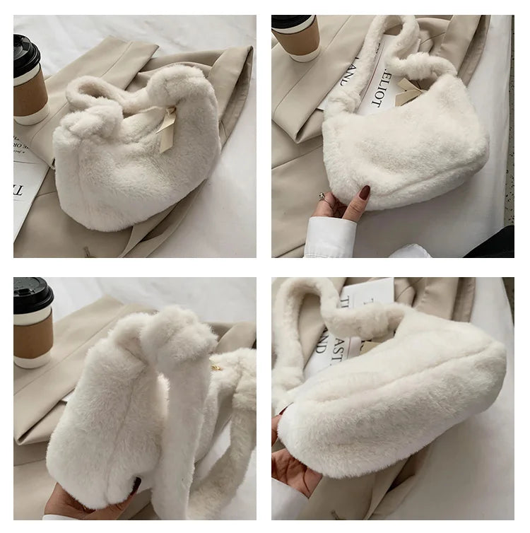 Soft Plush Women Shoulder Bag Faux Fur Small Underarm Clutch