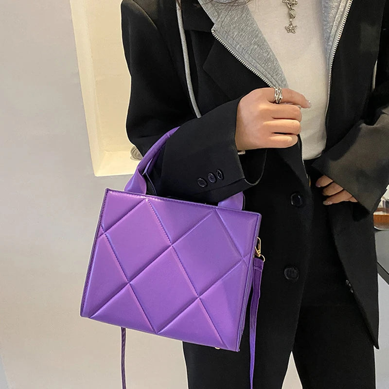 Spring Plaid PU Leather Crossbody Bag Top Handle Women Shoulder Bag