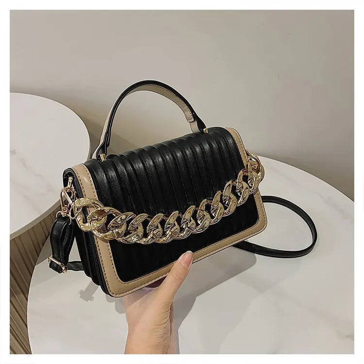 Women's Crossbody Bag with Chain Decoration - High Style and Luxe Design