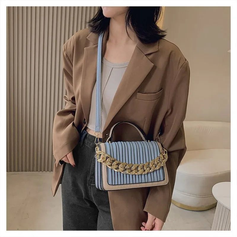 Women's Crossbody Bag with Chain Decoration - High Style and Luxe Design