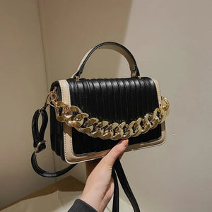Women's Crossbody Bag with Chain Decoration - High Style and Luxe Design