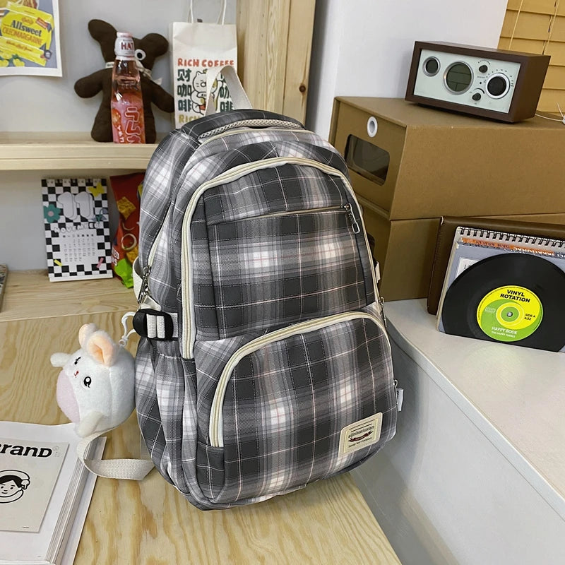 Summer Plaid Woman Backpack Schoolbag For Girls