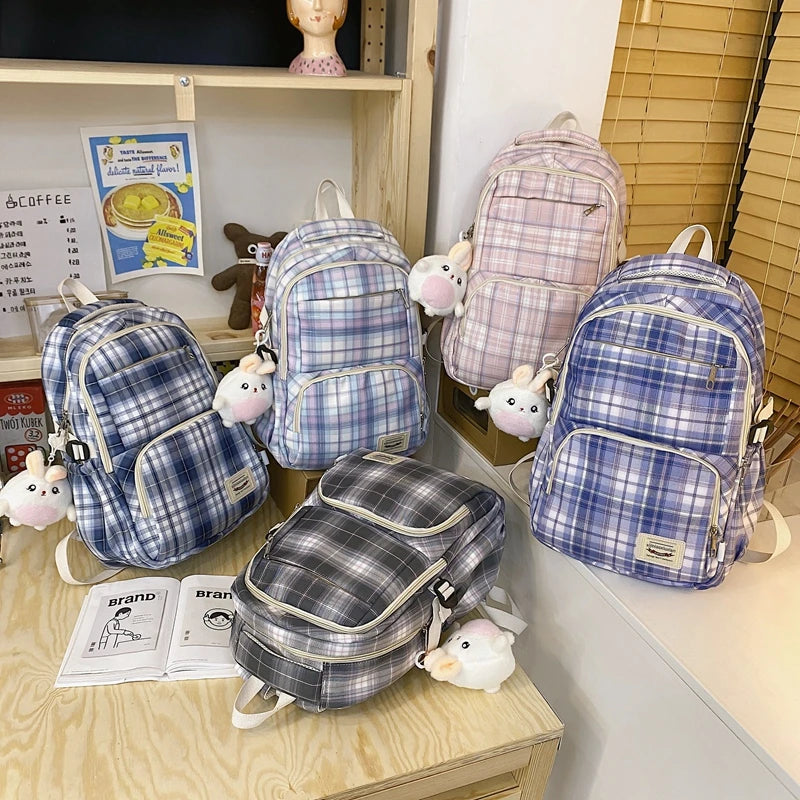 Summer Plaid Woman Backpack Schoolbag For Girls