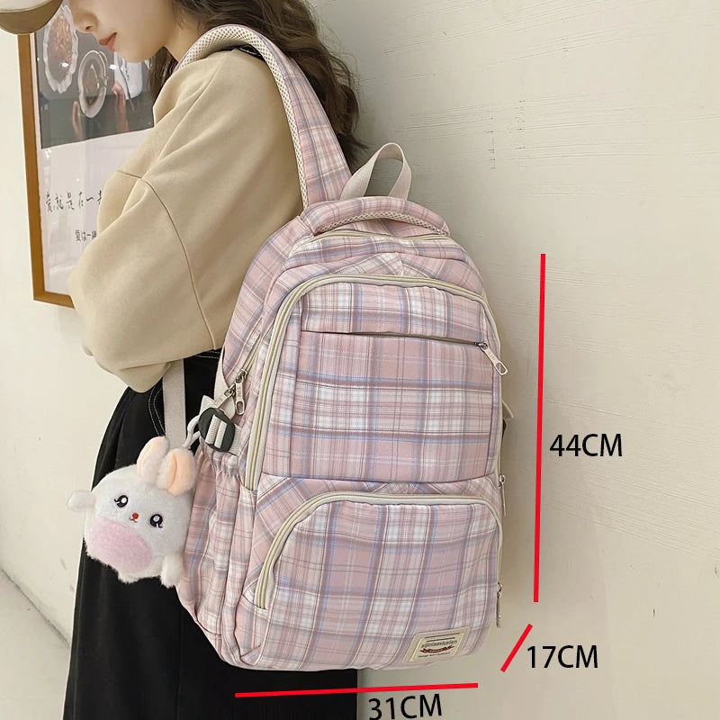 Summer Plaid Woman Backpack Schoolbag For Girls