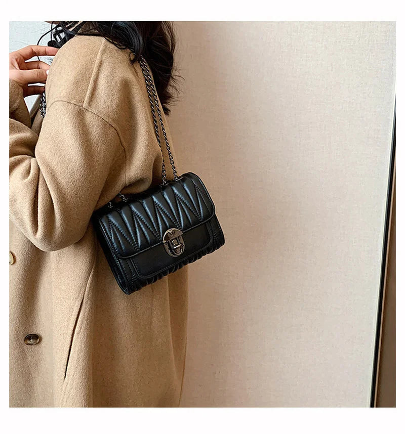 Women's Chain Bag High Quality Pleated Single Shoulder Messenger Bag