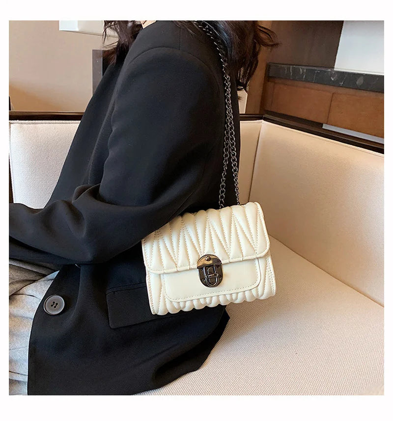 Women's Chain Bag High Quality Pleated Single Shoulder Messenger Bag